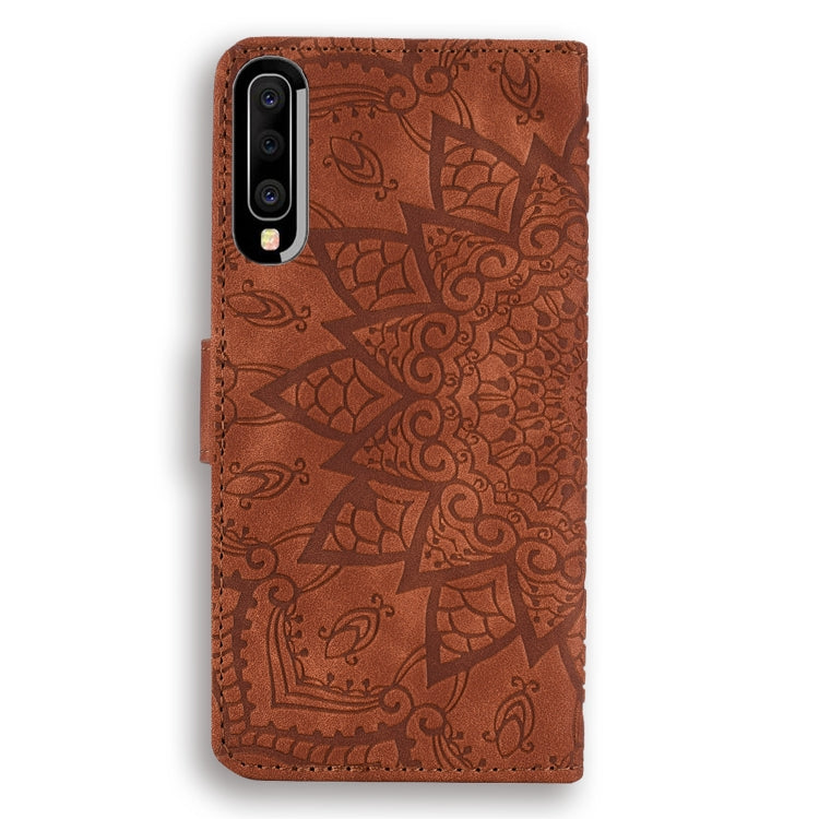 For Galaxy A30s / A50s Calf Pattern Mandala Double Folding Design Embossed Leather Case with Wallet & Holder & Card Slots(Brown) by buy2fix