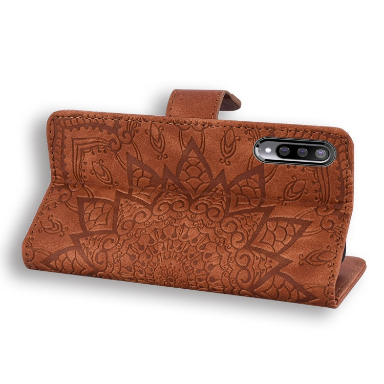 For Xiaomi Mi CC9e / Mi A3 Calf Pattern Mandala Double Folding Design Embossed Leather Case with Wallet & Holder & Card Slots(Brown) by buy2fix
