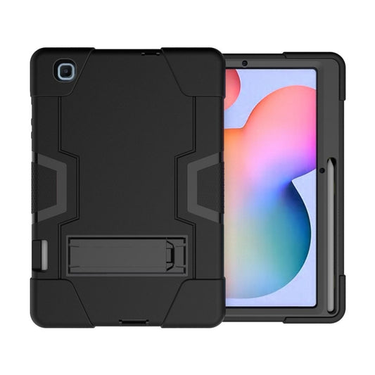 For Samsung Galaxy Tab S6 Lite P610 Contrast Color Robot Shockproof Silicon + PC Protective Case with Holder(Black) by buy2fix