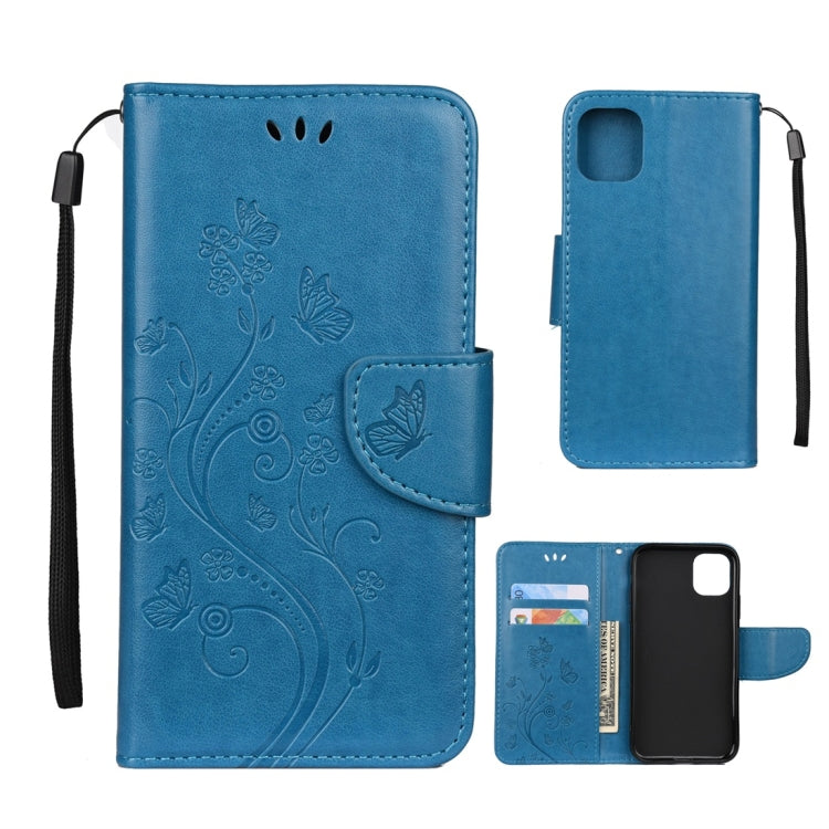 For iPhone 11 Pro Butterfly Flower Pattern Horizontal Flip Leather Case with Holder & Card Slots & Wallet(Blue) by buy2fix
