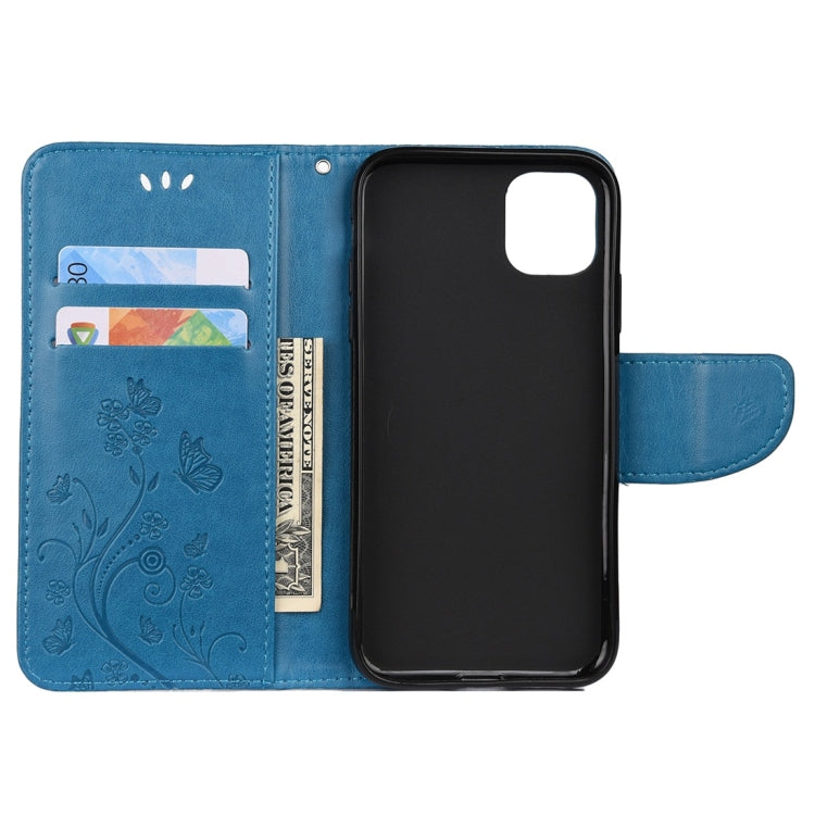 For iPhone 11 Pro Butterfly Flower Pattern Horizontal Flip Leather Case with Holder & Card Slots & Wallet(Blue) by buy2fix