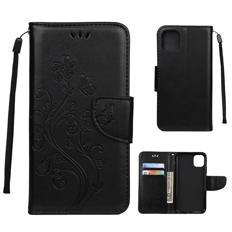 For iPhone 11 Pro Butterfly Flower Pattern Horizontal Flip Leather Case with Holder & Card Slots & Wallet(Black) by buy2fix
