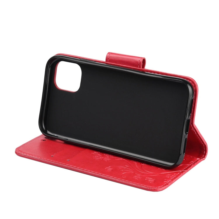 For iPhone 11 Pro Butterfly Flower Pattern Horizontal Flip Leather Case with Holder & Card Slots & Wallet(Red) by buy2fix