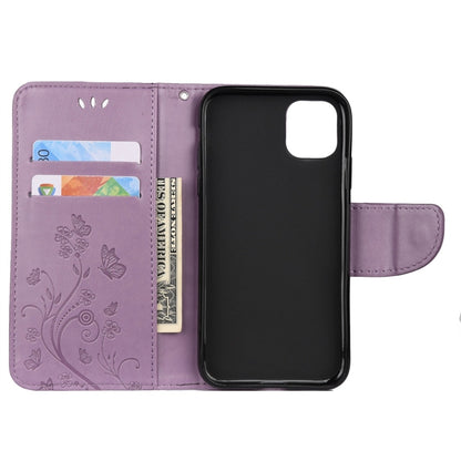 For iPhone 11 Pro Butterfly Flower Pattern Horizontal Flip Leather Case with Holder & Card Slots & Wallet(Light Purple) by buy2fix