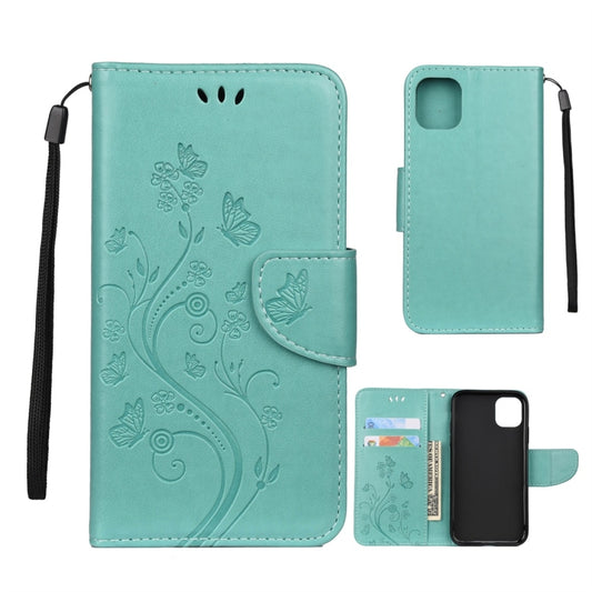 For iPhone 11 Butterfly Flower Pattern Horizontal Flip Leather Case with Holder & Card Slots & Wallet(Green) - Apple Accessories by buy2fix | Online Shopping UK | buy2fix