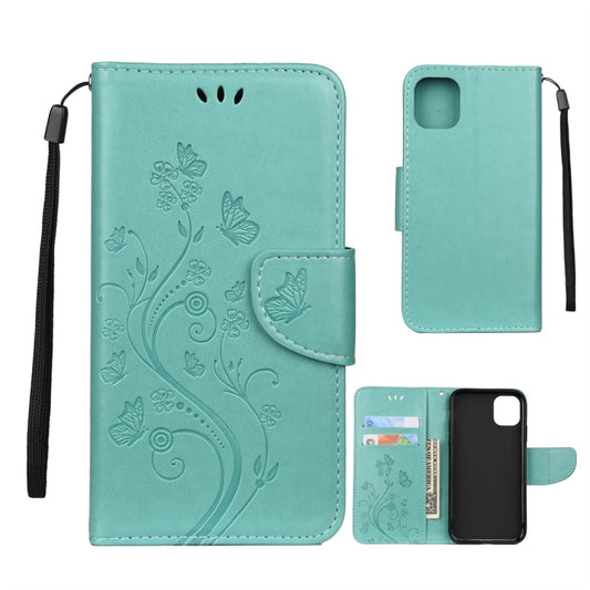 For iPhone 11 Pro Max Butterfly Flower Pattern Horizontal Flip Leather Case with Holder & Card Slots & Wallet(Green) by buy2fix