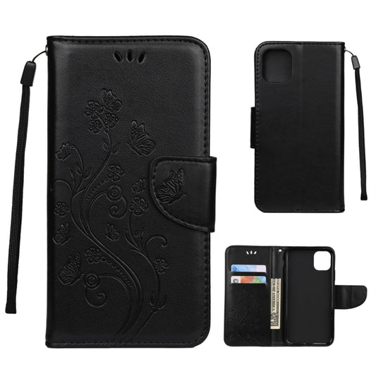 For iPhone 11 Pro Max Butterfly Flower Pattern Horizontal Flip Leather Case with Holder & Card Slots & Wallet(Black) by buy2fix