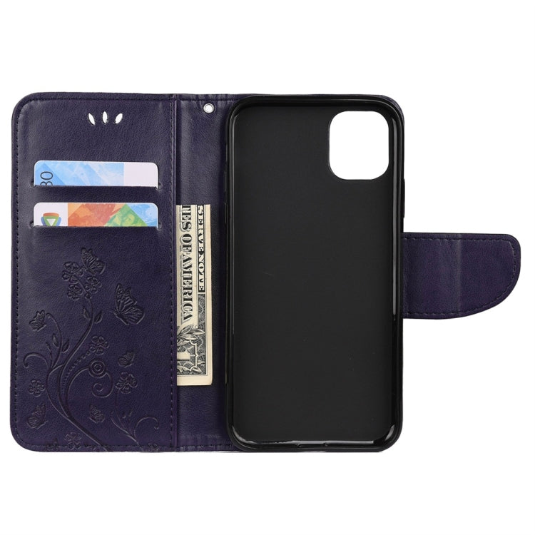 For iPhone 11 Pro Max Butterfly Flower Pattern Horizontal Flip Leather Case with Holder & Card Slots & Wallet(Deep Purple) by buy2fix