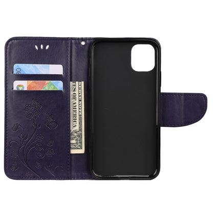 For iPhone 11 Pro Max Butterfly Flower Pattern Horizontal Flip Leather Case with Holder & Card Slots & Wallet(Deep Purple) by buy2fix