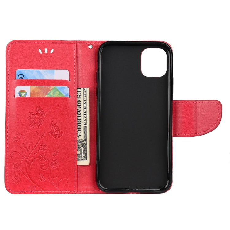 For iPhone 11 Pro Max Butterfly Flower Pattern Horizontal Flip Leather Case with Holder & Card Slots & Wallet(Red) by buy2fix