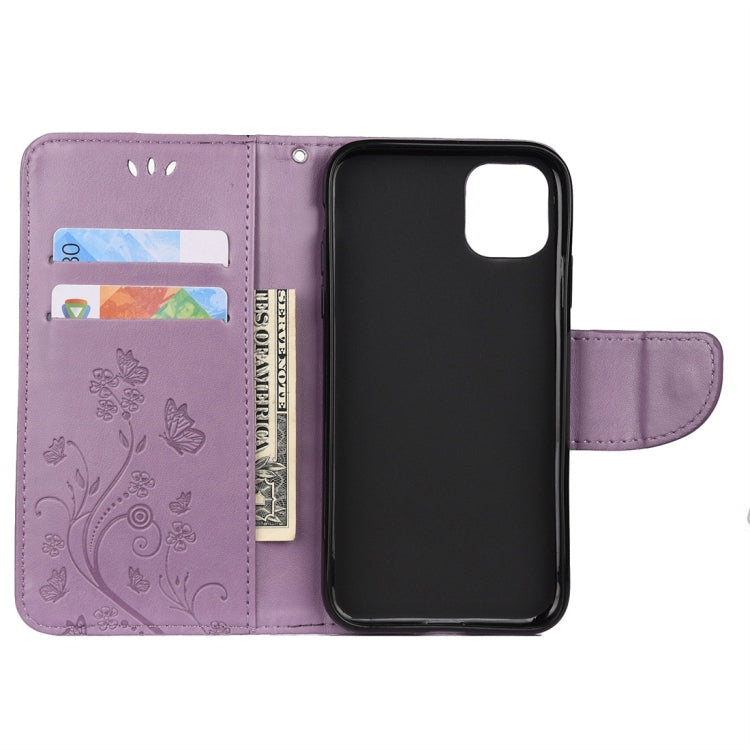 For iPhone 11 Pro Max Butterfly Flower Pattern Horizontal Flip Leather Case with Holder & Card Slots & Wallet(Light Purple) by buy2fix
