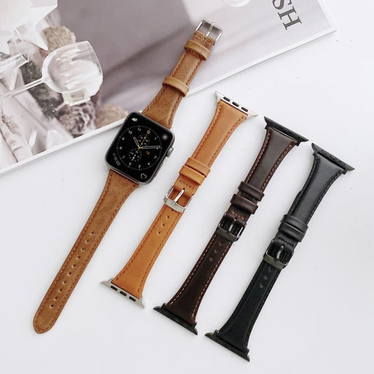 Small Pretty Waist Double-sided Leather Watch Band For Apple Watch Series 9&8&7 41mm / SE 3&SE 2&6&SE&5&4 40mm / 3&2&1 38mm(Brown) by buy2fix