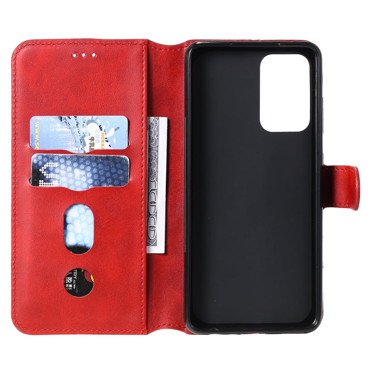 For Samsung Galaxy A52 5G Classic Calf Texture PU + TPU Horizontal Flip Leather Case, with Holder & Card Slots & Wallet(Red) by buy2fix