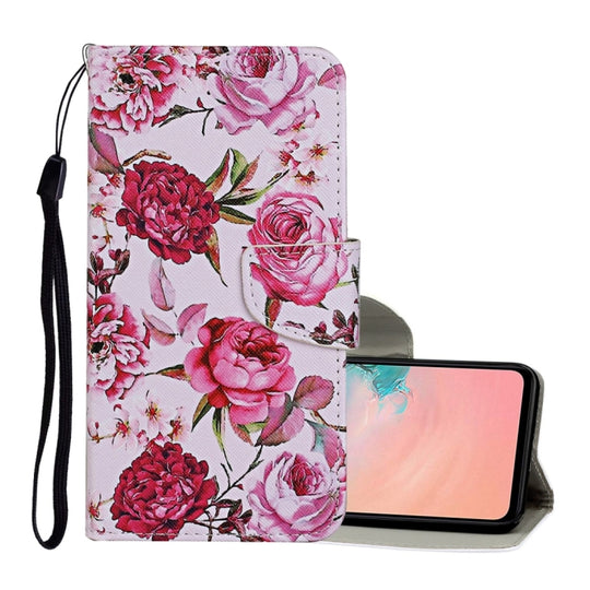 For Samsung Galaxy A02s(EU Edition) Colored Drawing Pattern Horizontal Flip Leather Case with Holder & Card Slots & Wallet & Lanyard(Peonies)