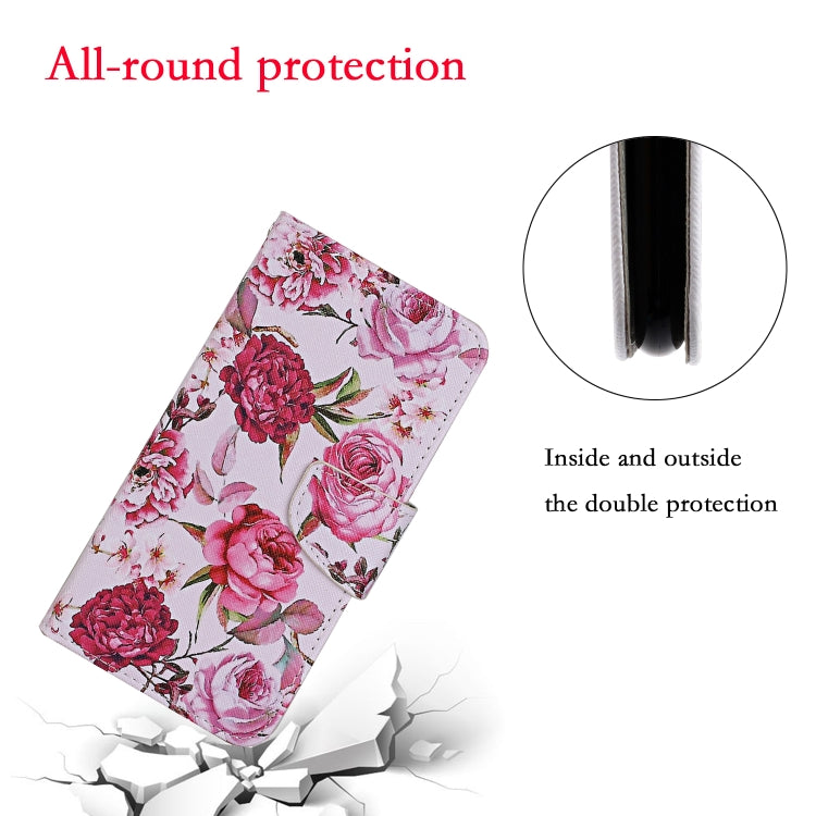 For Samsung Galaxy A02s(EU Edition) Colored Drawing Pattern Horizontal Flip Leather Case with Holder & Card Slots & Wallet & Lanyard(Peonies) - Galaxy Phone Cases by ViLi | Online Shopping UK | buy2fix