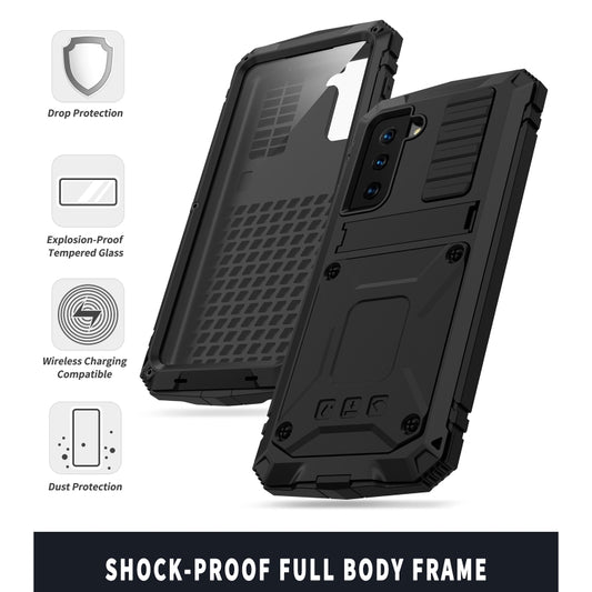 For Samsung Galaxy S21+ 5G R-JUST Shockproof Waterproof Dust-proof Metal + Silicone Protective Case with Holder(Black) by R-JUST
