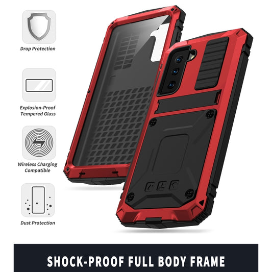 For Samsung Galaxy S21+ 5G R-JUST Shockproof Waterproof Dust-proof Metal + Silicone Protective Case with Holder(Red) by R-JUST