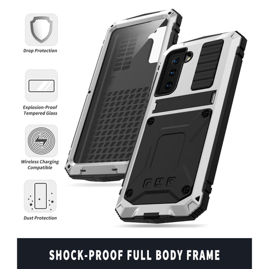For Samsung Galaxy S21+ 5G R-JUST Shockproof Waterproof Dust-proof Metal + Silicone Protective Case with Holder(Silver) by R-JUST