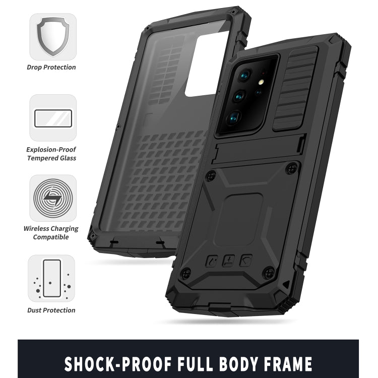 For Samsung Galaxy S21 Ultra 5G R-JUST Shockproof Waterproof Dust-proof Metal + Silicone Protective Case with Holder(Black) - Samsung Accessories by R-JUST | Online Shopping UK | buy2fix