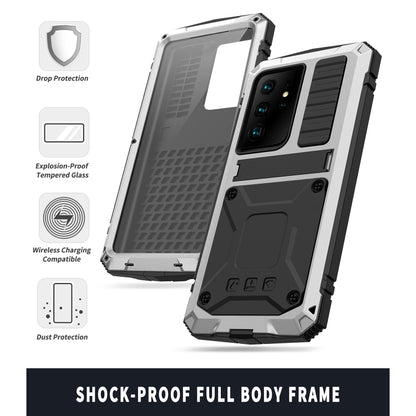 For Samsung Galaxy S21 Ultra 5G R-JUST Shockproof Waterproof Dust-proof Metal + Silicone Protective Case with Holder(Silver) - Samsung Accessories by R-JUST | Online Shopping UK | buy2fix
