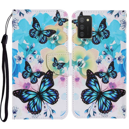 For Samsung Galaxy A02s Coloured Drawing Pattern Horizontal Flip PU Leather Case with Holder & Card Slots & Wallet & Lanyard(Purple Butterfly) by buy2fix