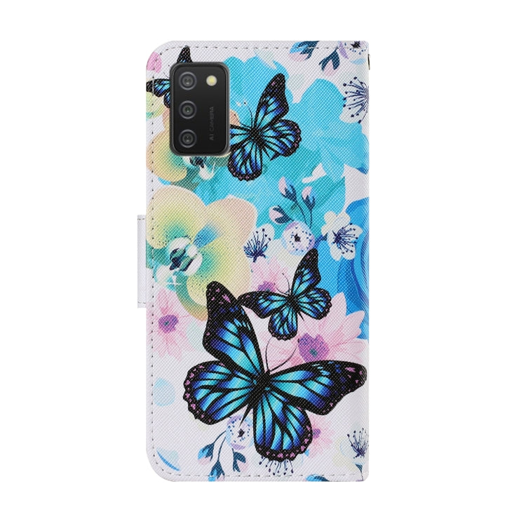 For Samsung Galaxy A02s Coloured Drawing Pattern Horizontal Flip PU Leather Case with Holder & Card Slots & Wallet & Lanyard(Purple Butterfly) by buy2fix