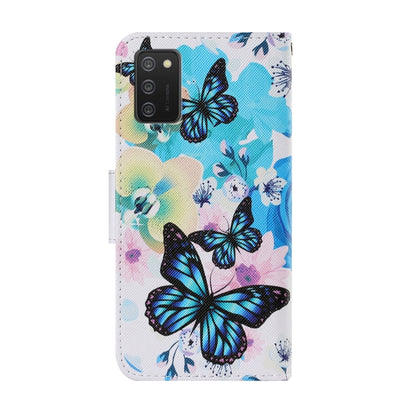 For Samsung Galaxy A02s Coloured Drawing Pattern Horizontal Flip PU Leather Case with Holder & Card Slots & Wallet & Lanyard(Purple Butterfly) by buy2fix