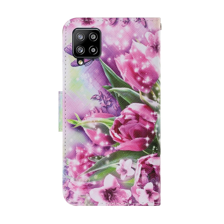 For Samsung Galaxy A12 Coloured Drawing Pattern Horizontal Flip PU Leather Case with Holder & Card Slots & Wallet & Lanyard(Rose Butterfly) by buy2fix