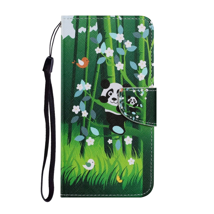 For Samsung Galaxy A12 Coloured Drawing Pattern Horizontal Flip PU Leather Case with Holder & Card Slots & Wallet & Lanyard(Panda) by buy2fix