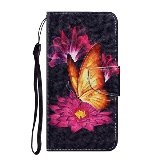 For Samsung Galaxy A12 Coloured Drawing Pattern Horizontal Flip PU Leather Case with Holder & Card Slots & Wallet & Lanyard(Big Golden Butterfly) by buy2fix