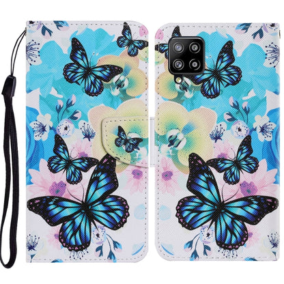 For Samsung Galaxy A12 Coloured Drawing Pattern Horizontal Flip PU Leather Case with Holder & Card Slots & Wallet & Lanyard(Purple Butterfly) by buy2fix