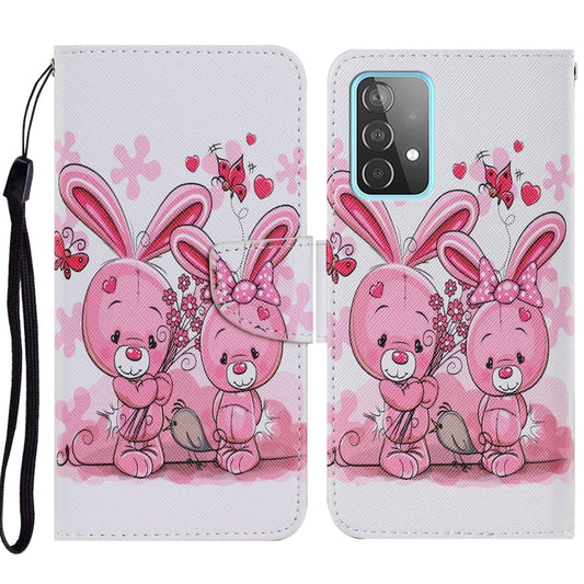For Samsung Galaxy A52 5G / 4G Coloured Drawing Pattern Horizontal Flip PU Leather Case with Holder & Card Slots & Wallet & Lanyard(Cute Rabbit) by buy2fix