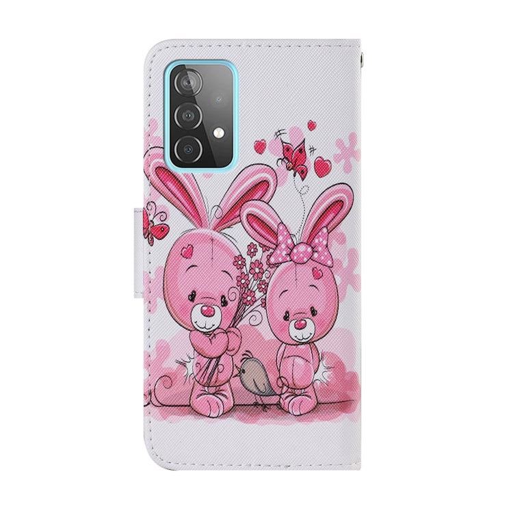 For Samsung Galaxy A52 5G / 4G Coloured Drawing Pattern Horizontal Flip PU Leather Case with Holder & Card Slots & Wallet & Lanyard(Cute Rabbit) by buy2fix