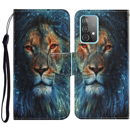 For Samsung Galaxy A52 5G / 4G Coloured Drawing Pattern Horizontal Flip PU Leather Case with Holder & Card Slots & Wallet & Lanyard(Lion) by buy2fix