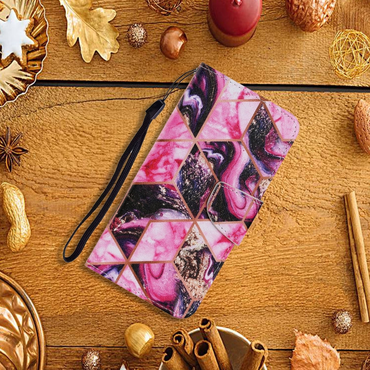 For Samsung Galaxy A52 5G / 4G Coloured Drawing Pattern Horizontal Flip PU Leather Case with Holder & Card Slots & Wallet & Lanyard(Purple Marble) by buy2fix