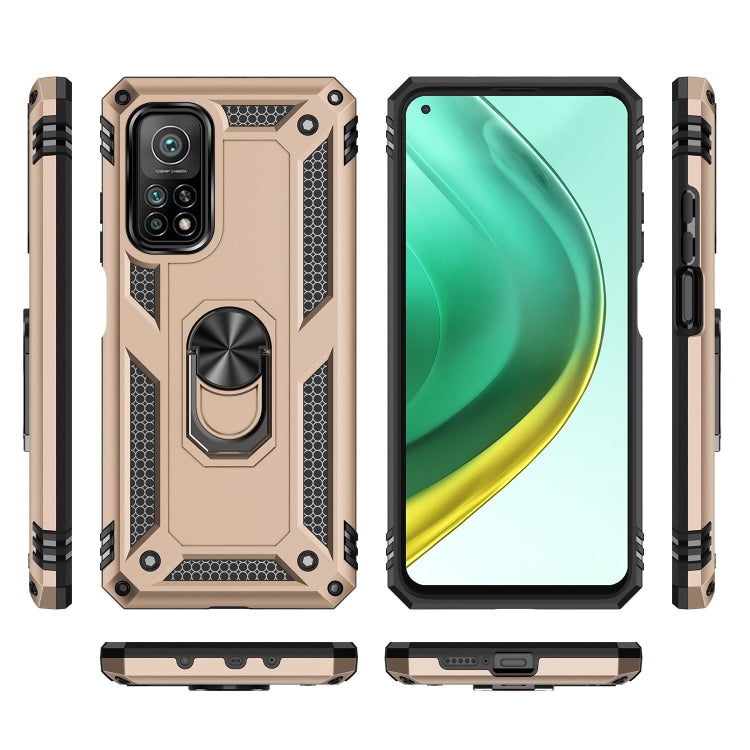 For Xiaomi Mi 10T Pro 5G Shockproof TPU + PC Protective Case with 360 Degree Rotating Holder(Gold) by buy2fix