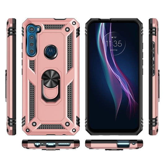 For Motorola Moto One Fusion Plus Shockproof TPU + PC Protective Case with 360 Degree Rotating Holder(Rose Gold) by buy2fix