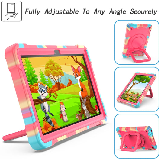 For Amazon Kindle Fire HD 8 (2020) Contrast Color Shockproof Robot Silicone + PC Case with Wristband Holder(Camouflage + Rose Red) by buy2fix