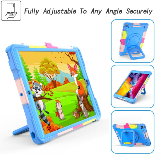 For iPad 10.2 2021 / 2020 / 2019 Contrast Color Shockproof Robot Silicone + PC Case with Wristband Holder(Camouflage + Blue) by buy2fix