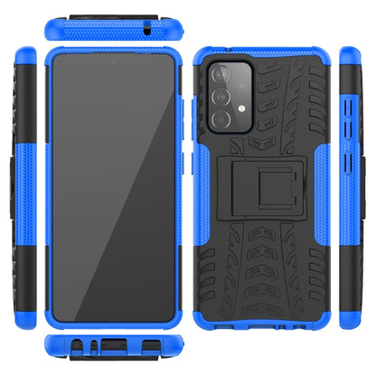 For Samsung Galaxy A52 5G / 4G Tire Texture Shockproof TPU+PC Protective Case with Holder(Blue) - Samsung Accessories by buy2fix | Online Shopping UK | buy2fix