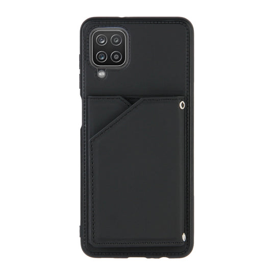 For Samsung Galaxy A12 Skin Feel PU + TPU + PC Back Cover Shockproof Case with Card Slots & Holder & Photo Frame(Black) by buy2fix