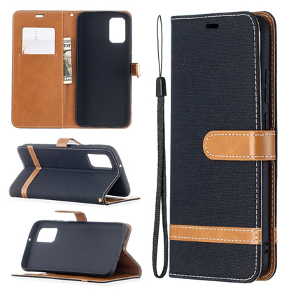 For Samsung Galaxy A02s (EU Version) Color Matching Denim Texture Horizontal Flip Leather Case with Holder & Card Slots & Wallet & Lanyard(Black) by buy2fix