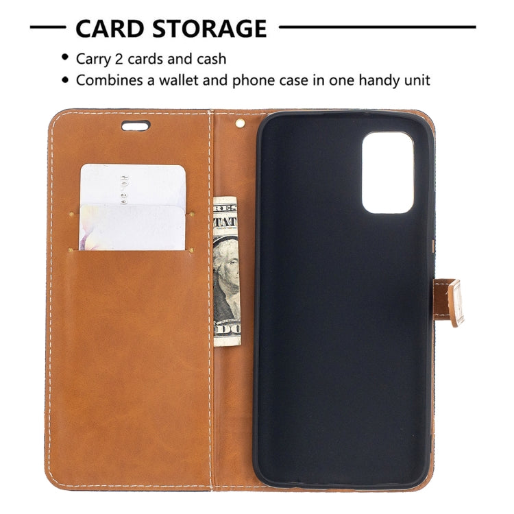 For Samsung Galaxy A02s (EU Version) Color Matching Denim Texture Horizontal Flip Leather Case with Holder & Card Slots & Wallet & Lanyard(Black) by buy2fix