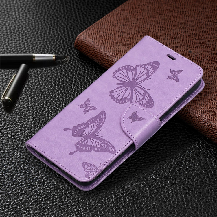 For Samsung Galaxy A02s (EU Version) Embossing Two Butterflies Pattern Horizontal Flip PU Leather Case with Holder & Card Slot & Wallet & Lanyard(Purple) by buy2fix