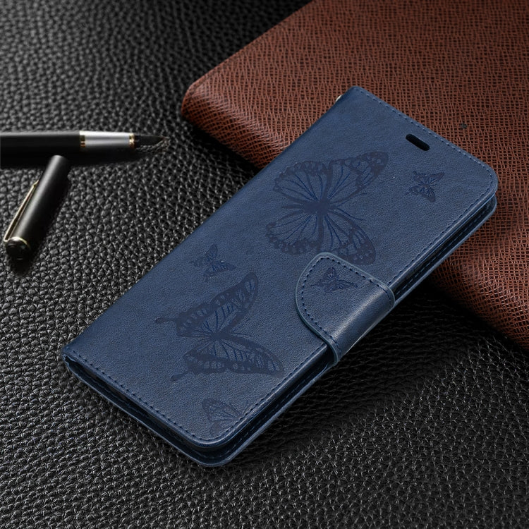For Samsung Galaxy A02s (EU Version) Embossing Two Butterflies Pattern Horizontal Flip PU Leather Case with Holder & Card Slot & Wallet & Lanyard(Blue) by buy2fix
