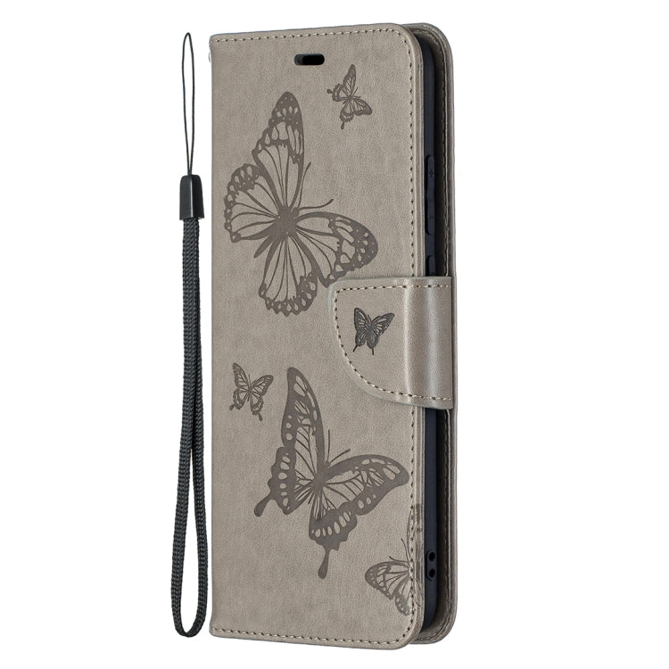 For Samsung Galaxy A02s (EU Version) Embossing Two Butterflies Pattern Horizontal Flip PU Leather Case with Holder & Card Slot & Wallet & Lanyard(Grey) by buy2fix