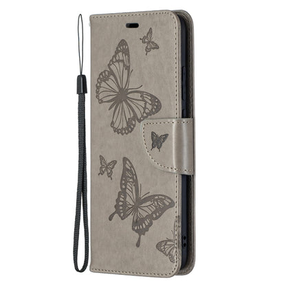 For Samsung Galaxy A02s (EU Version) Embossing Two Butterflies Pattern Horizontal Flip PU Leather Case with Holder & Card Slot & Wallet & Lanyard(Grey) by buy2fix