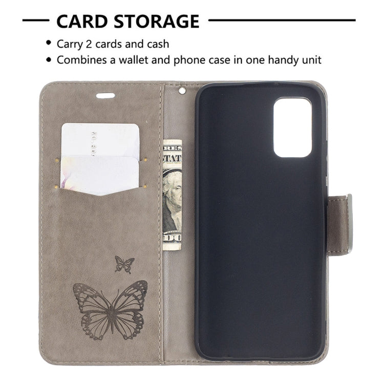 For Samsung Galaxy A02s (EU Version) Embossing Two Butterflies Pattern Horizontal Flip PU Leather Case with Holder & Card Slot & Wallet & Lanyard(Grey) by buy2fix