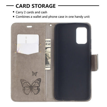 For Samsung Galaxy A02s (EU Version) Embossing Two Butterflies Pattern Horizontal Flip PU Leather Case with Holder & Card Slot & Wallet & Lanyard(Grey) by buy2fix