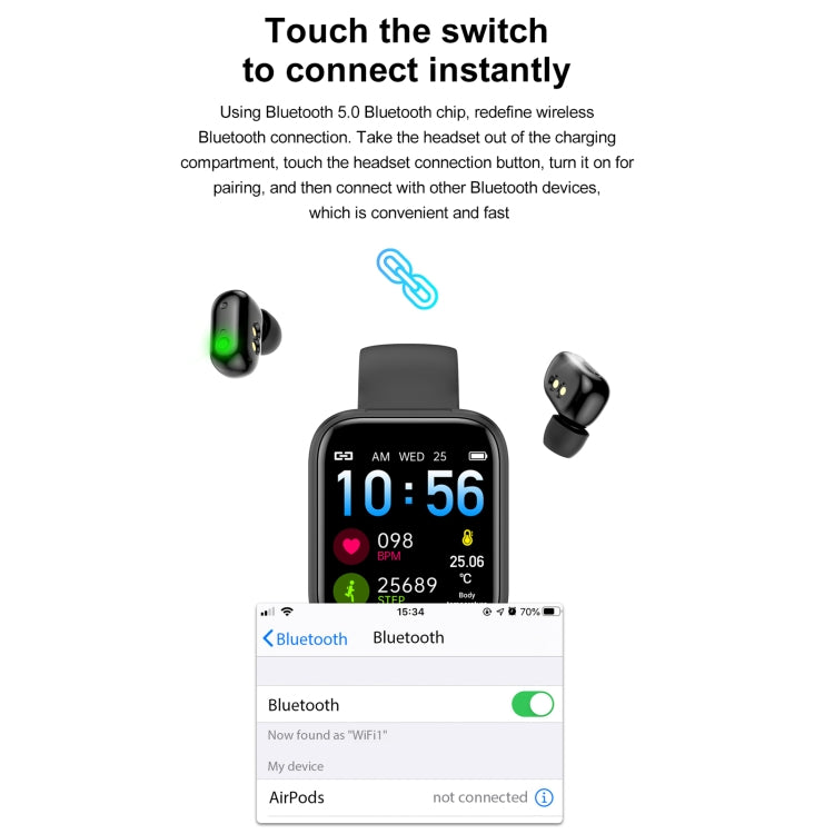 X8 1.69 inch HD Color Screen Bluetooth Earphone Smart Bracelet, Support Sleep Monitoring / Blood Pressure Monitoring / Heart Rate Monitoring(Black) - Smart Wear by buy2fix | Online Shopping UK | buy2fix